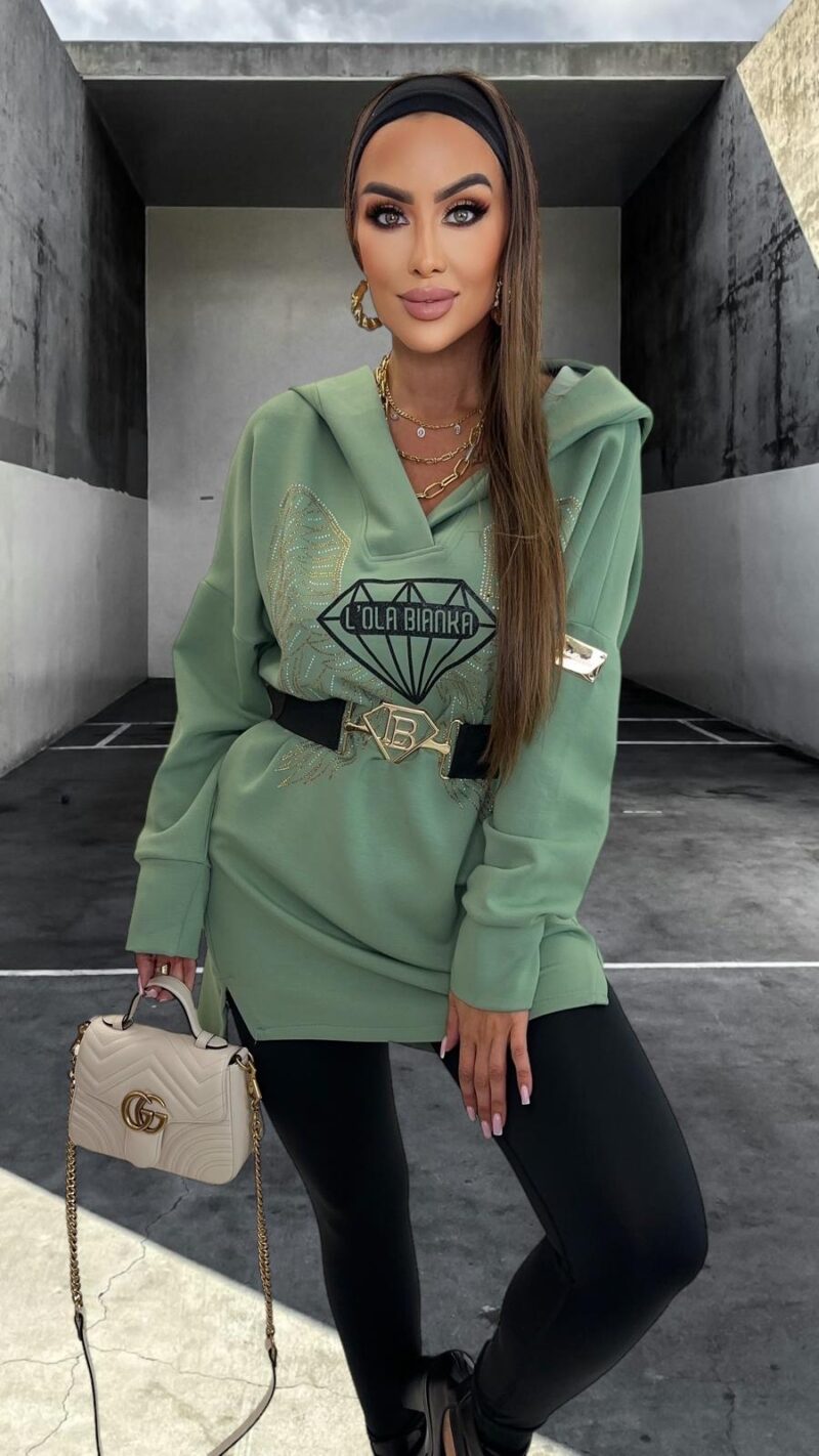 Bluza Lola Bianka Zielona Tunika Z Paskiem - obrazek 9