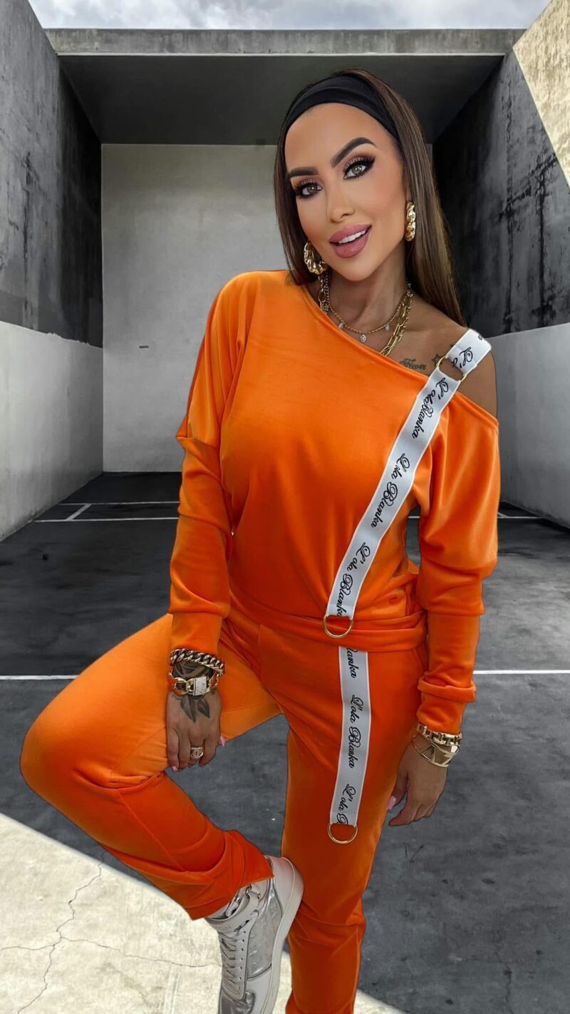 Dres Lola Bianka dres welurowy pomarańczowy komplet - obrazek 3