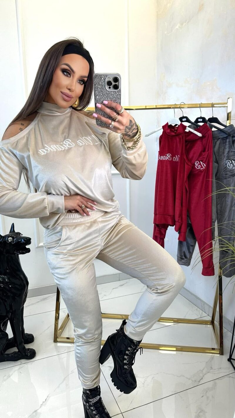 Dres Lola Bianka dres welurowy beżowy - obrazek 3