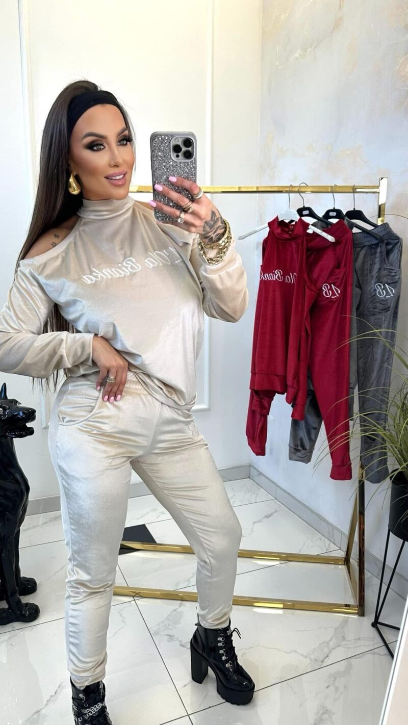 Dres Lola Bianka dres welurowy beżowy - obrazek 4