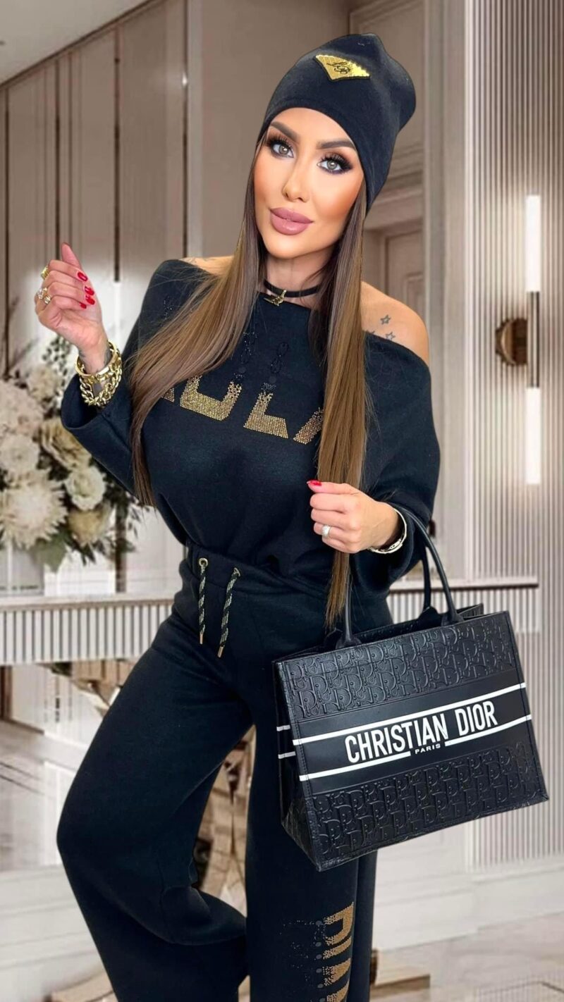 Dres Lola Bianka Komplet Dzianinowy Czarny Z Czapka Lb - obrazek 2