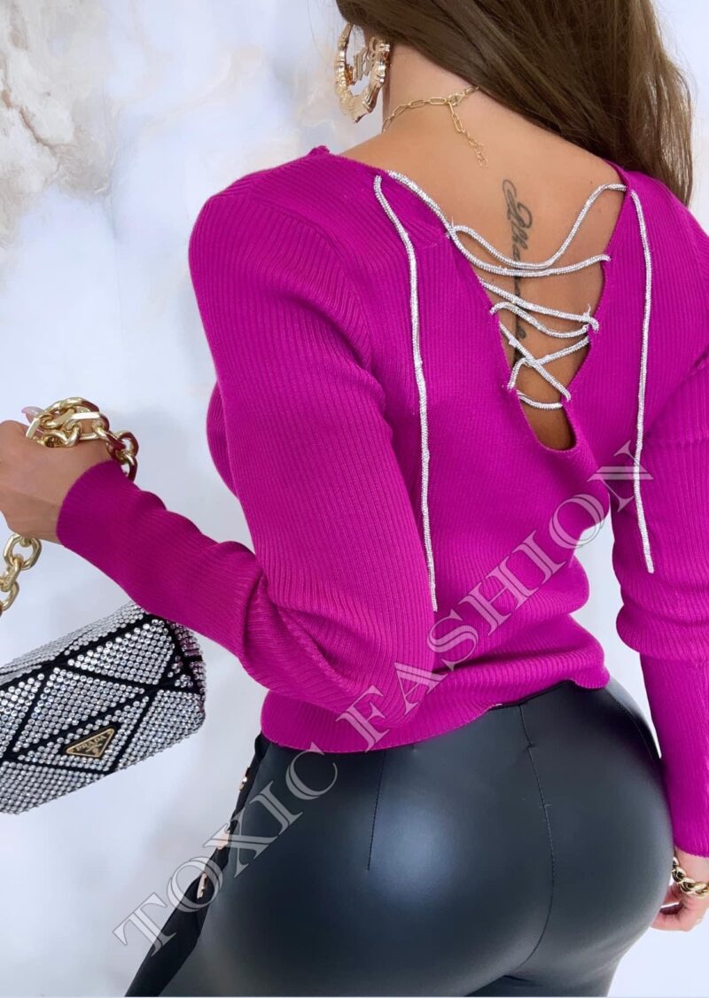 Sweter Rozowy Damski Bluzka Sznurowane Plecy - obrazek 8
