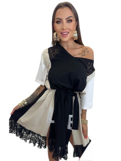 Sukienka Lola Bianka tunika oversize z paskiem